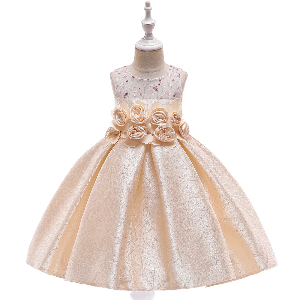 L5110 2019 New Children's Dress Girl Satin Tickflower Princess | Детская одежда и обувь
