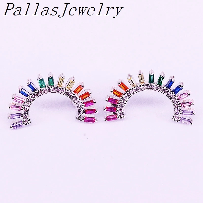 

5Pairs Mix Color Jewelry Stud Earring Rainbow Zirconia CZ Micro Pave Fashion Shiny Design Earrings For Women Lady