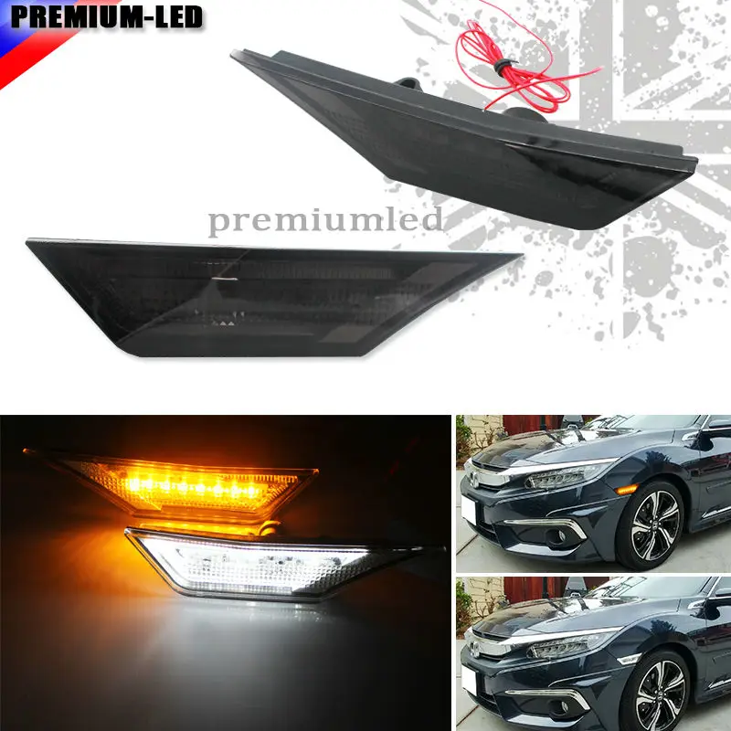 

(2) OEM JDM Style Smoked Lens LED Side Marker Lights For 2016-up 10th Gen Honda Civic Sedan/Coupe/Hatchback