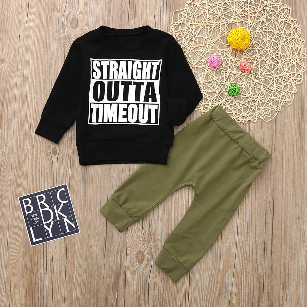 Комплект одежды для новорожденных мальчиков: топ с длинными рукавами и буквенным