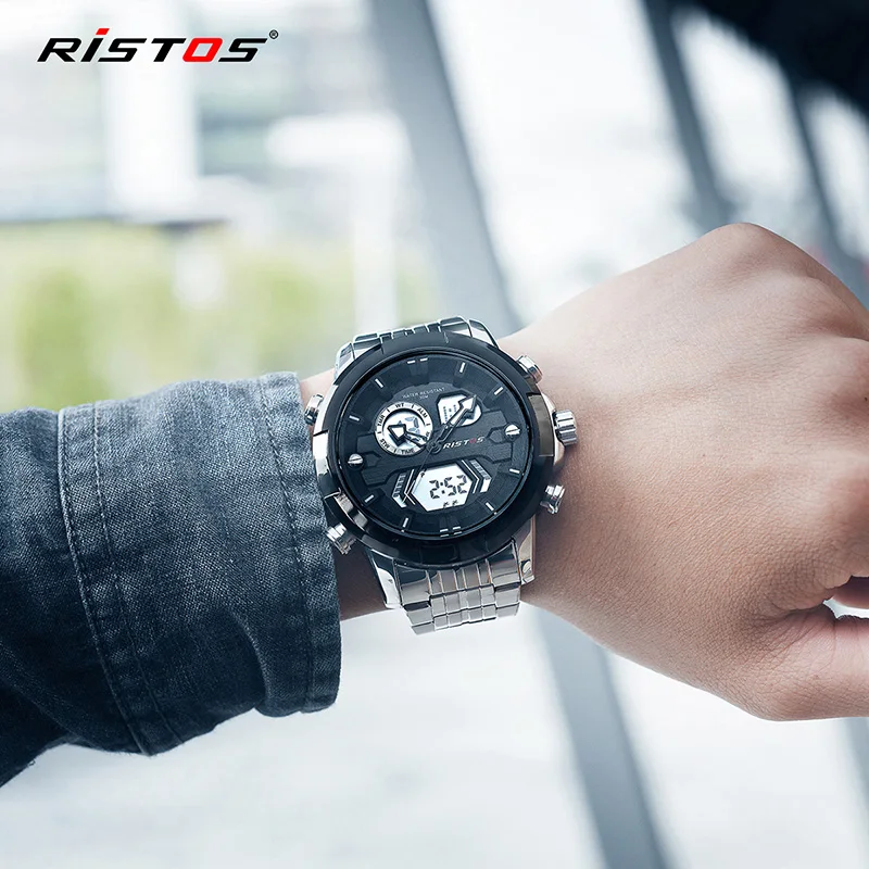 RISTOS Мужские Цифровые Аналоговые наручные часы модные Relojes Masculino Hombre