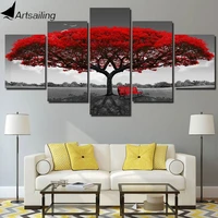 artsailing 5 panel painting print poster canvas art red tree scenery modular plant pictures wall pictures for living room decor