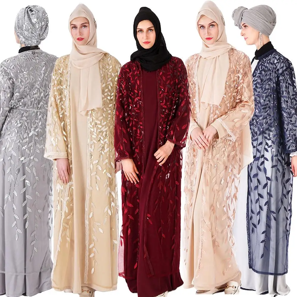 Mesh Sequin Kaftan Abaya Turkey Dubai Cardigan Hijab Muslim Dress Ramadan Abayas For Women Caftan Marocain Islamic Clothing New