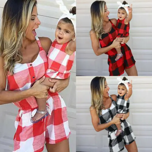 Emmababy одежда для мамы и дочки комбинезон в клетку родителей детей семейные