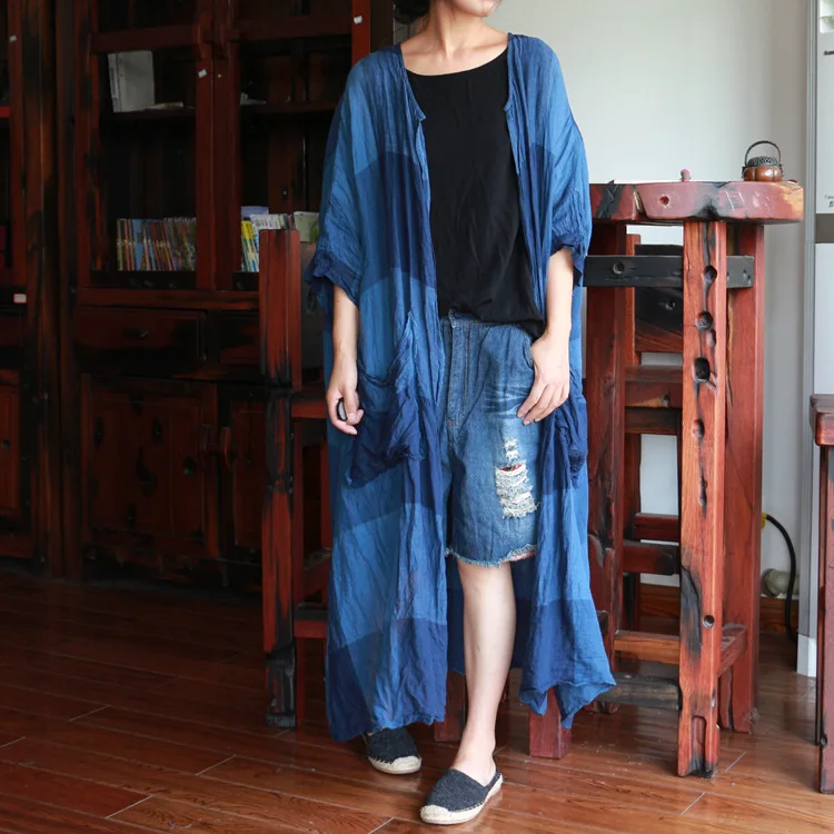 Женский Осенний свободный тренчкот из промытого льняного полотна 2021 клетчатый с