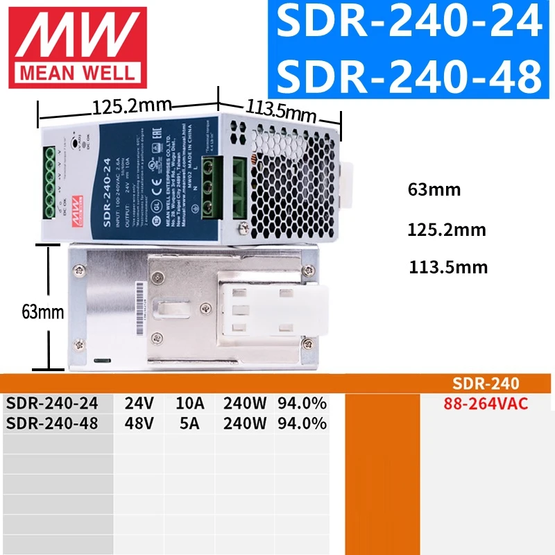 MEAN WELL промышленная din рейка с одним выходом 120 240 480 12 24 48 В meanwell SDR P 960 PFC|Импульсный