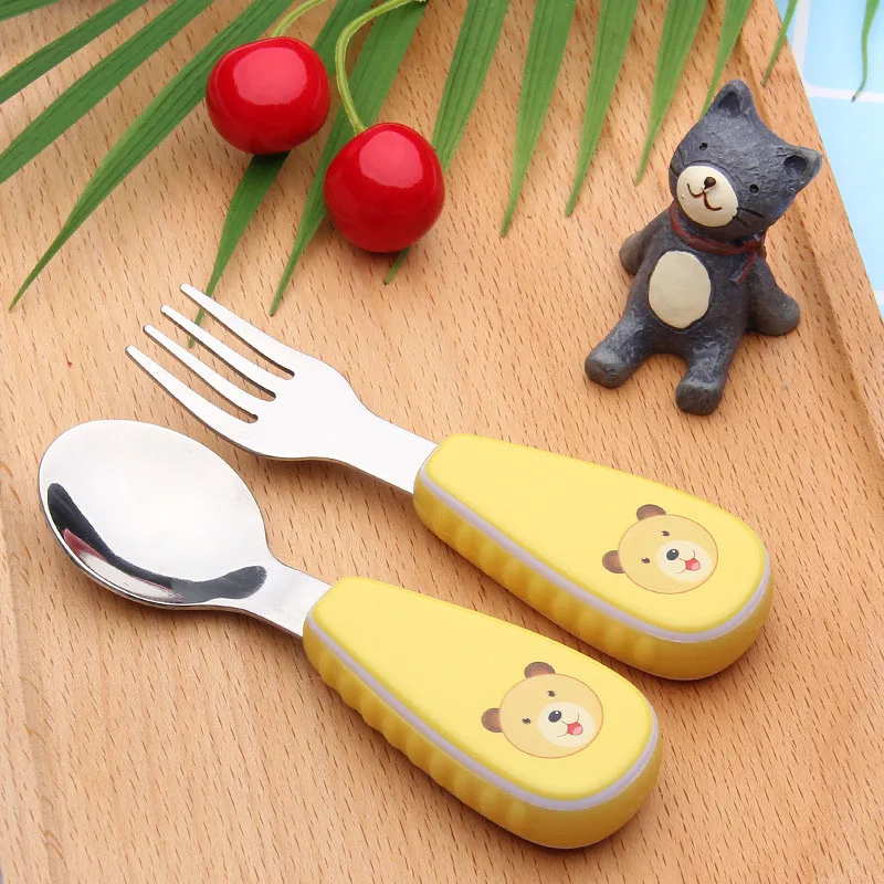 Creative cartoon children's Cutlery Set Dinnerware Stainless Steel Sets Baby Tableware Fork Cute Dining Appliance | Дом и сад