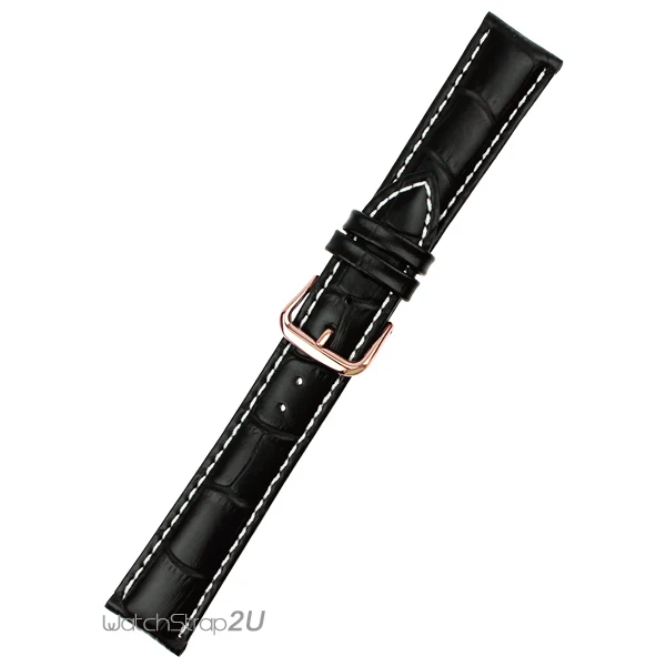 Черный кожаный ремешок из кожи аллигатора для часов розовое золото пряжка 18 мм 19