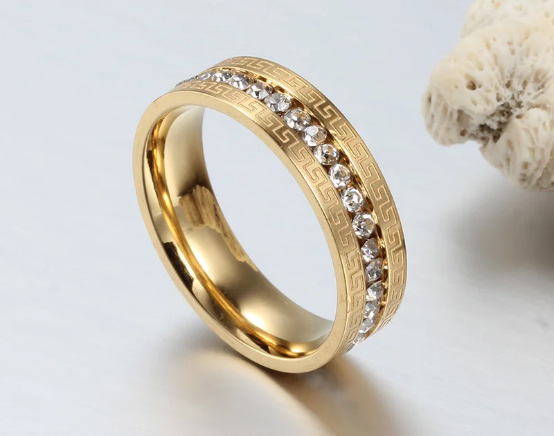 Heyrock Women's Vintage Jewelry Golden Stainless Steel Zirconia Rings Engagement Wedding Ring | Украшения и аксессуары
