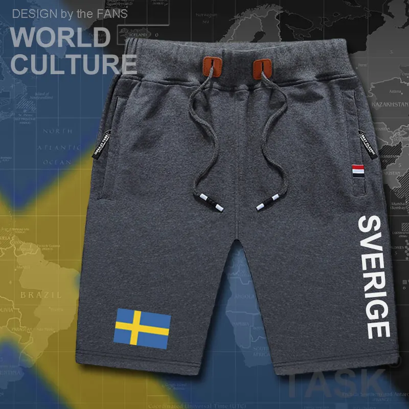 Sweden Sverige мужские пляжные шорты, новинка, мужские пляжные шорты с флагом, тренировочные шорты на молнии, с карманами, одежда с надписью,, Swede SE