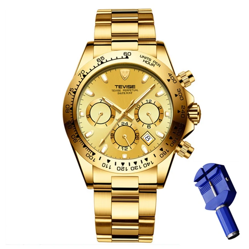Gold Gold TEVISE, мужские часы, Топ бренд, Роскошные наручные часы, автоматические часы, мужские механические часы, повседневные мужские часы, Relogio Masculino - Цвет: Gold Gold