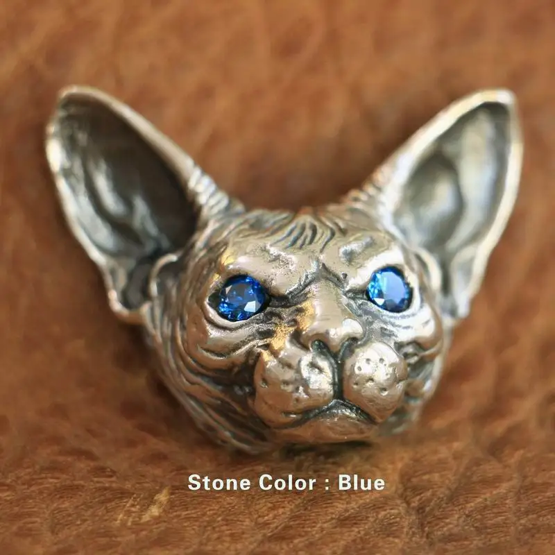 Blue Eyes Высокая детализация 925 пробы Серебряный Сфинкс кот кулон Мужская подвеска для байкеров TA113A - Окраска металла: Blue Eyes