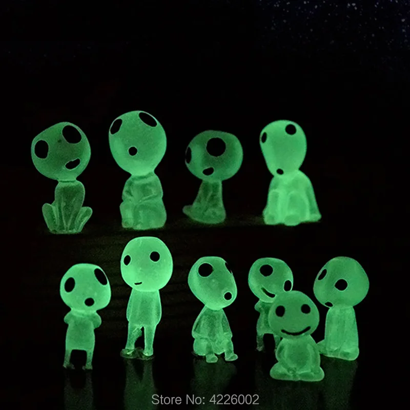 10pcs Princess Mononoke Kodama Ghibli Anime Figure Spirit Elf Resin Glow in Dark Luminous Colllectible Dolls Cartoon Model Toys