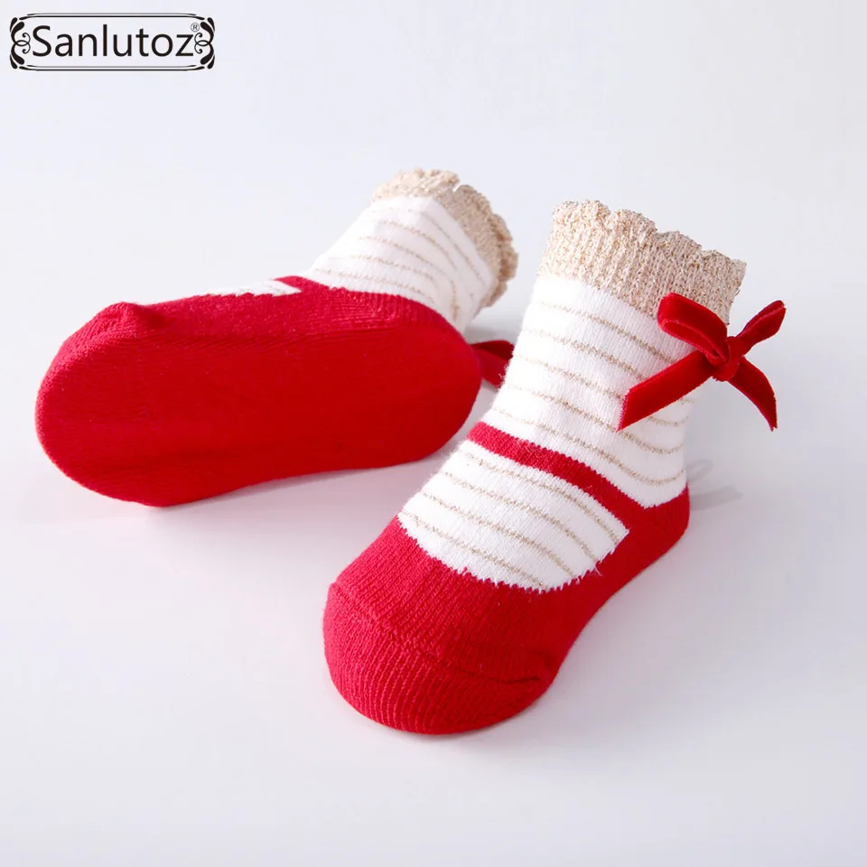 Sanlutoz/носки для новорожденных девочек, носки для малышей, 3 пары, Подарочный комплект для рождества, праздника, дня рождения, 0-12 месяцев, фатиновый бант