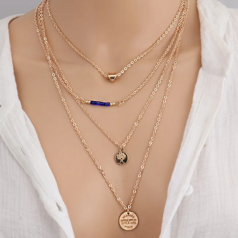 

Ltumbe Hot Sale Beads Leaves Star Love Heart Tassel Multi Layer Sequins Chain Necklaces for Women Bohemian Style Jewelry Collier
