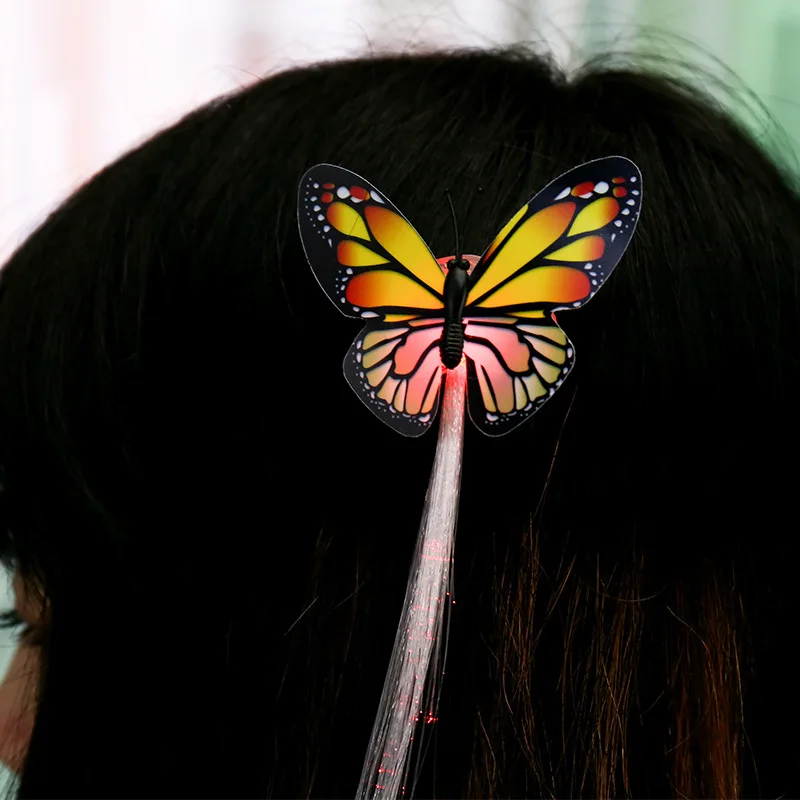 5 шт. Красочные бабочки светящиеся волосы коса светодиодный вспышки парики клип