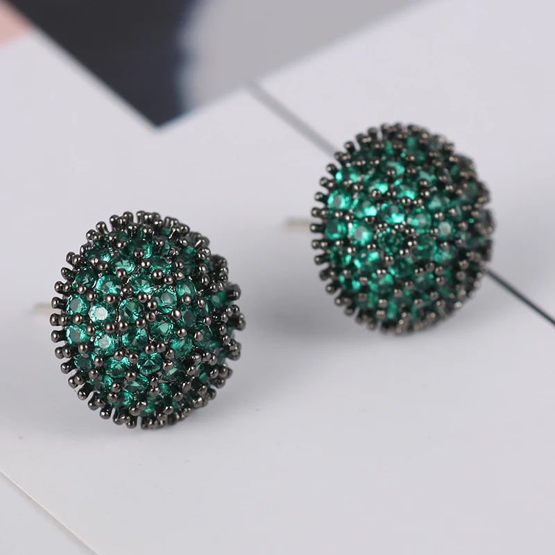 Druzy зеленый круглый панк серьги гвоздики для женщин Черное золото Цвет AAA кубический цирконий Богемия романтические маленькие серьги украшения Африки