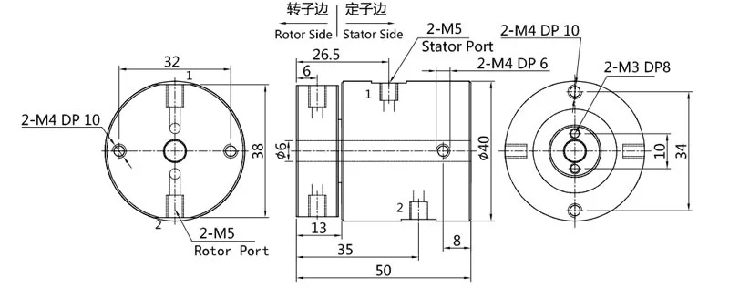 2 в 2 из проходы с Электрический 2-36wires M5 порт
