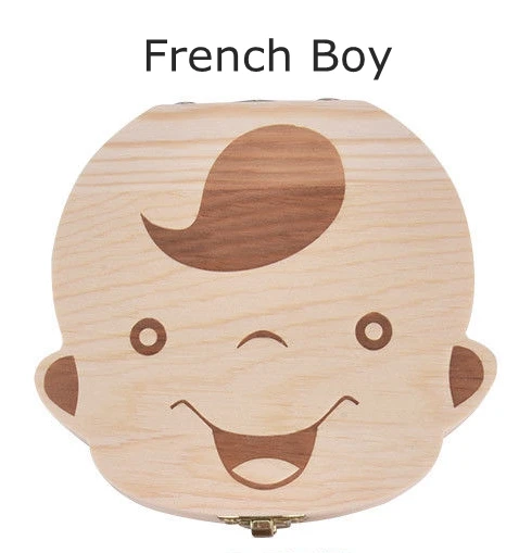 French Boy Молочный зуб для маленьких девочек и мальчиков, деревянный органайзер для хранения, английский, испанский немецкий, французский держатель для зубов, переноска для детей, Teethbox, подарки - Цвет: French Boy