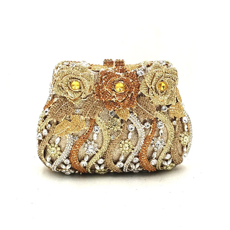 Color 2 beige Женский кошелек, сумочка для свадебной вечеринки, Сумочка для женщин, вечерняя сумочка, Роскошная сумочка с розами, элегантная сумочка с кристаллами - Цвет: Color 2 beige