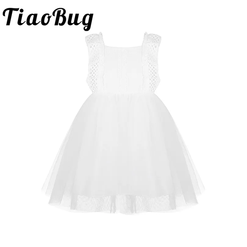 

Flower Girls White Dresses For Wedding Party Little Girl Kids Dress First Communion Pageant Sleeveless Lacework Back Dresses