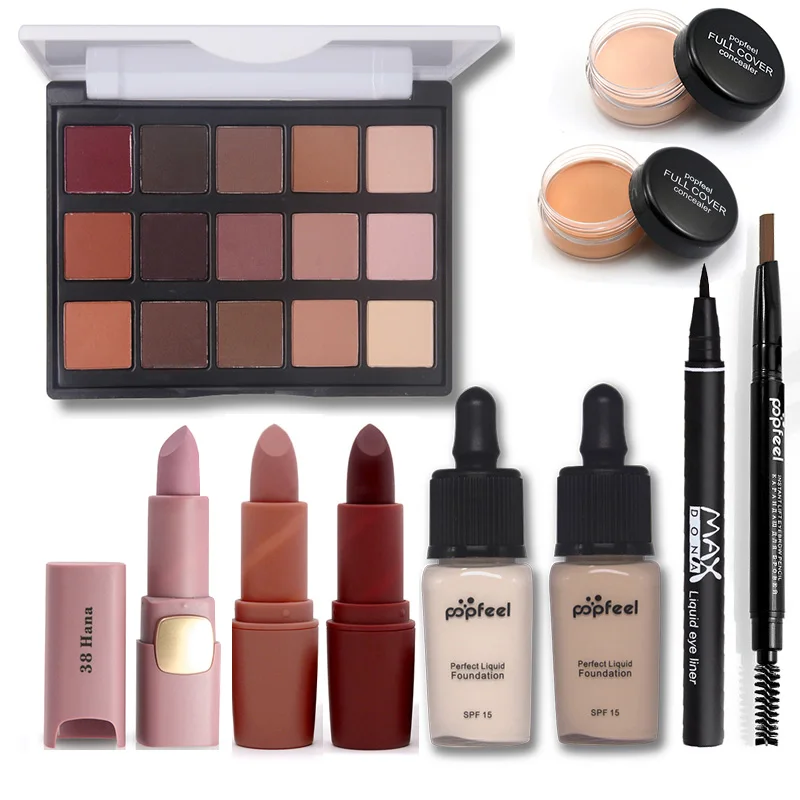 Набор инструментов Makup включая матовые тени для век губная помада тональный крем