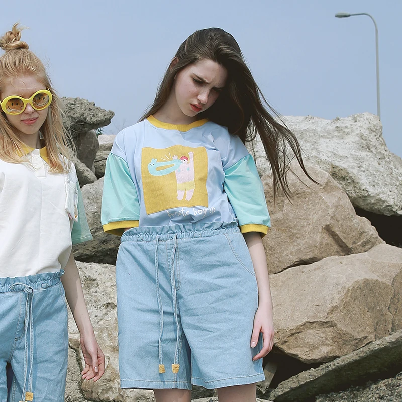 Модные милые женские футболки с круглым вырезом и короткими рукавами принтом в