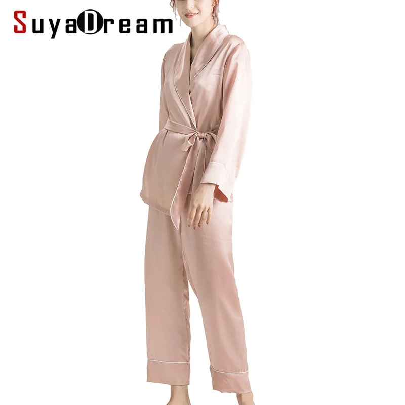 Пижамный комплект SuyaDream женский Шелковый из 100% натурального шелка атласная