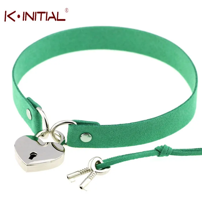 Kinitial Готический Панк Ожерелье Стиль Многоцветный Сердце с Замком Кулон PU Leather Choker Воротник Chocker Ожерелье для Женщин Подарок - Окраска металла: С черным цинковым покрытием