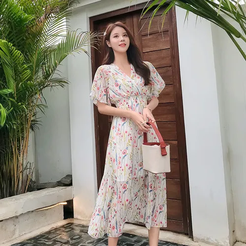 Женское длинное платье с цветочным принтом шифоновое элегантное винтажное