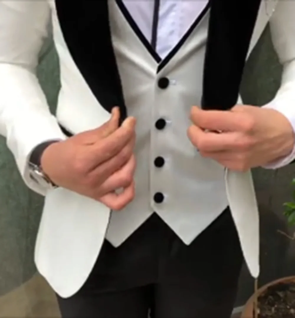 Мужские белые костюмы Slim Fit 3 шт. деловая куртка смокинг Блейзер джентльмен для свадьбы жених выпускного вечера Вечер(Блейзер+ жилет+ брюки
