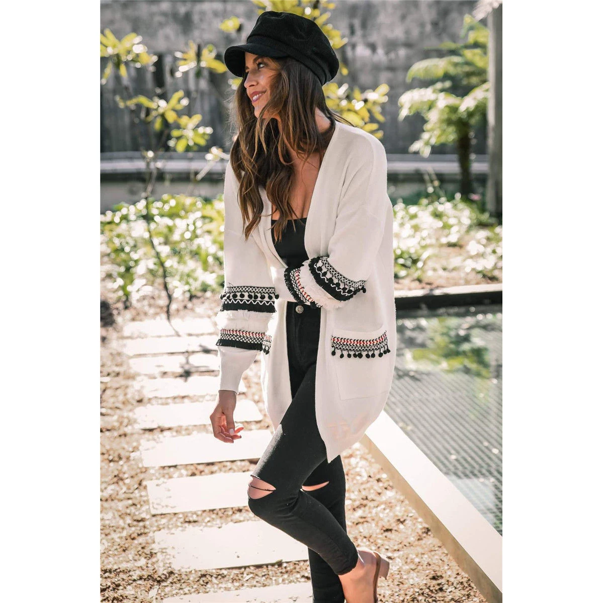 Women Long Sleeve Knitted Cardigan Elegant Floral Sweater Casual Autumn coats Outwear Fashion Winter harajuku veste femme |