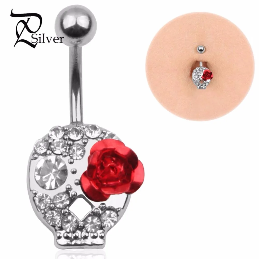 Новые творческие красный паук веселый Череп пупка пупочной кольцо пирсинг
