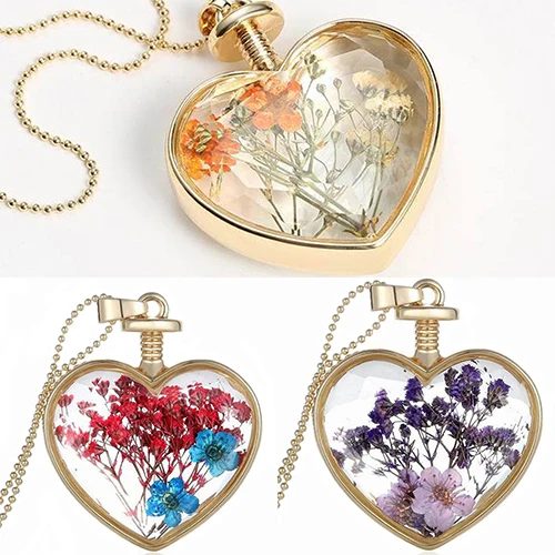 Женское Сердце Love Charm кулон с высушенным цветком колье Золотая цепь подарок