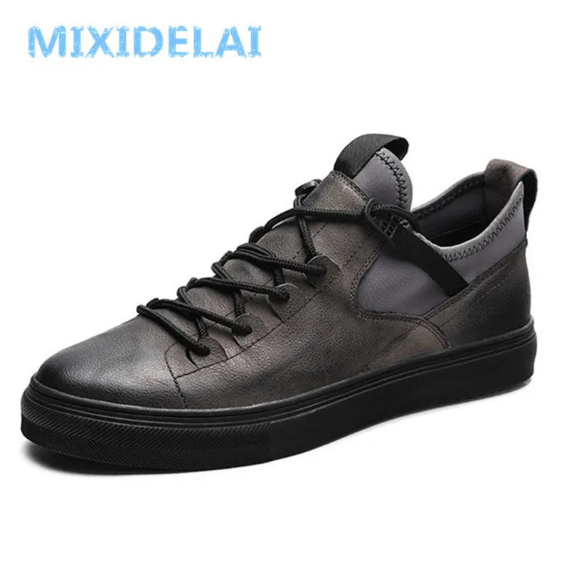 

MIXIDELAI Genuine Leather First Grade Cow Leather Sneakers Men's Casual Shoes Fashion Male Lace up Flats Breathable Black Shoes