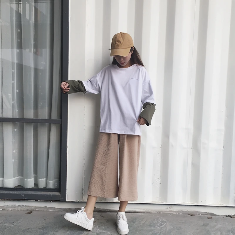 Harajuku футболка женская повседневная одежда корейский стиль Ulzzang поддельные 2 шт