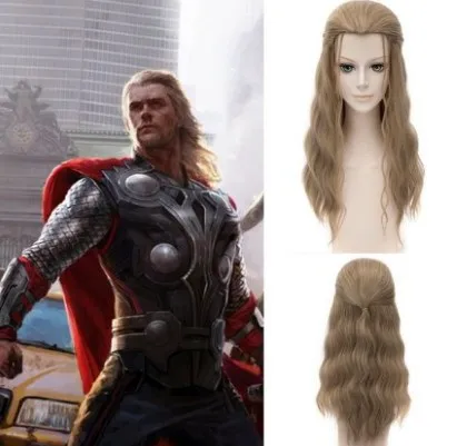 Thor Парик для косплея из фильма «мстители», «Тор одинсон», для женщин и мужчин, коричневый микс, кудрявые, пушистые, длинные, красивые, синтетические волосы, парики, Новинка - Цвет: Thor