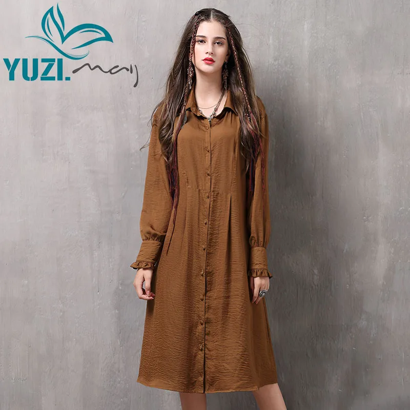 Осеннее женское платье 2017 Yuzi.may Boho новые хлопковые платья с отложным воротником и