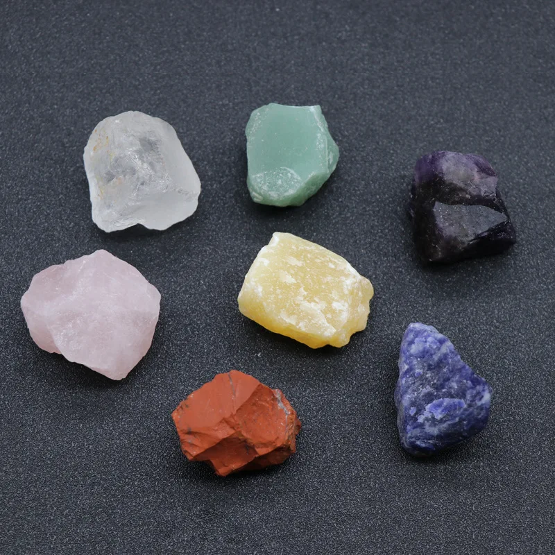 

7pcs Natural Amethysts/Rose Quartzs/Aventurine/Topazs/Red Jaspers/Sodalite/Crysta Stone Beads Seven Chakras Energy Healing Stone