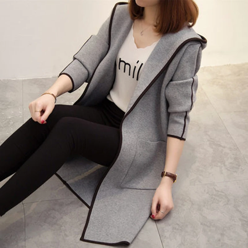 New Women Spring Autumn Thick Knitted Sweater with Hood 2018 Korean Ladies Long Sleeve Loose Coat Cardigan Outwear F359 |