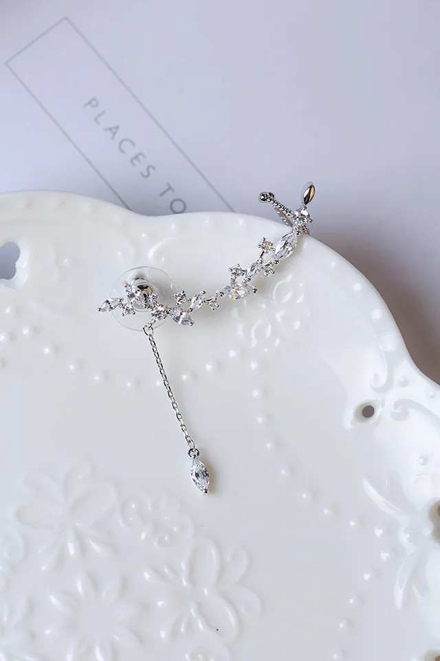 Silver YoYoRan женщина 925 серебро булавки кристалл Капля воды кисточка ухо манжеты клип серьги со стразами левый Шарм серьги ювелирные изделия - Окраска металла: Silver