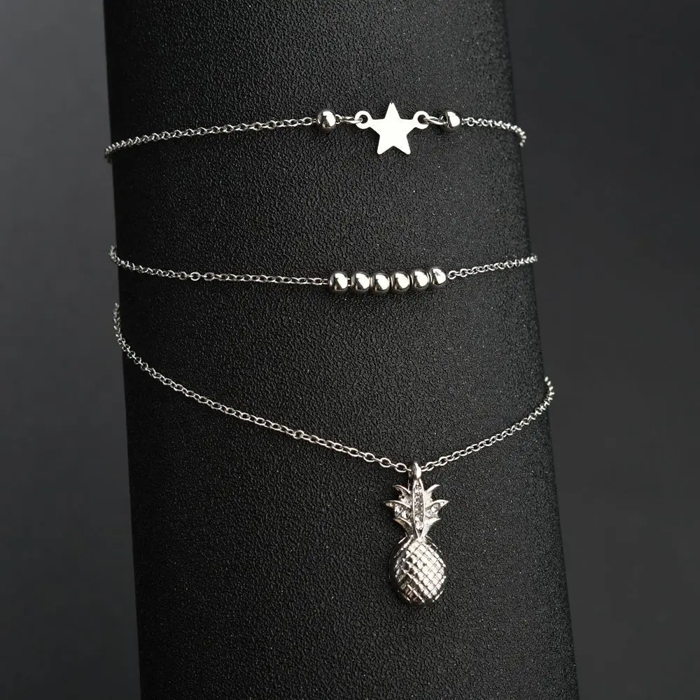 

2019 Summer Beach Ankle Multi Chain Pineapple Pendant Anklet Beaded Link Foot Jewelry Fashion Boho Style Anklets for Women Girl
