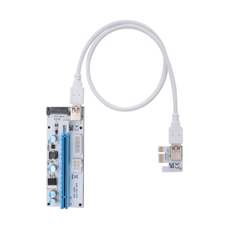 Riser VER008S 3 в 1 Molex 4Pin SATA 6PIN PCIE PCI-E PCI Express Card 1x к 16x USB 0 кабель для майнинга BTC Bitcoin Miner |