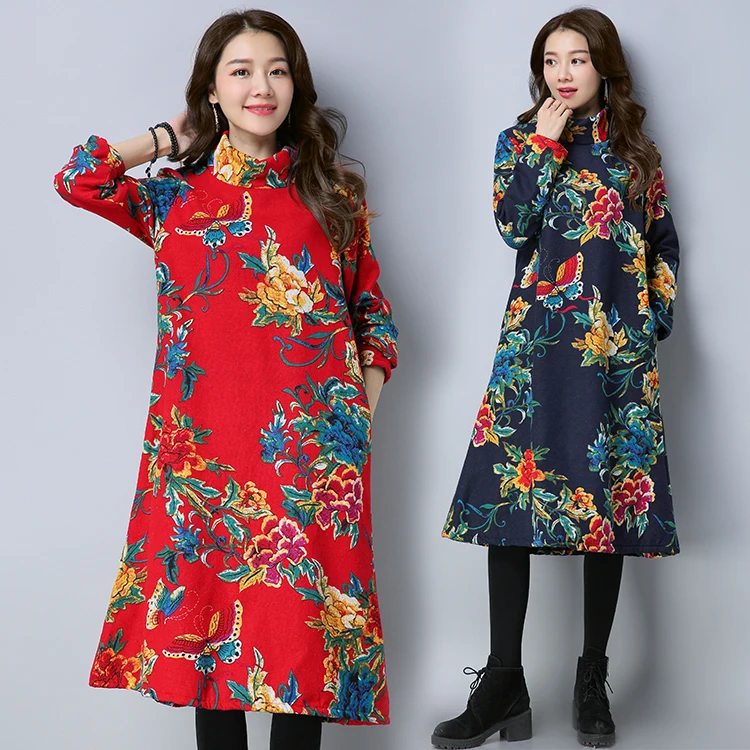 2018 последние осень-зима женское платье большой ярдов тонкий теплый хлопок с