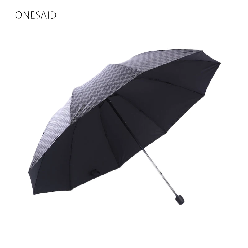 ONESAID Women Black Coating Umbrella Female Anti-UV Three-folding High Quality Men's Business Umbrellas For 2-3 People | Дом и сад