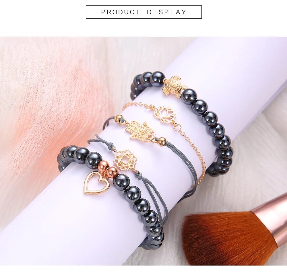 DIEZI богемные черепахи сердце Лотос Черные бусы браслеты наборы для женщин Мода