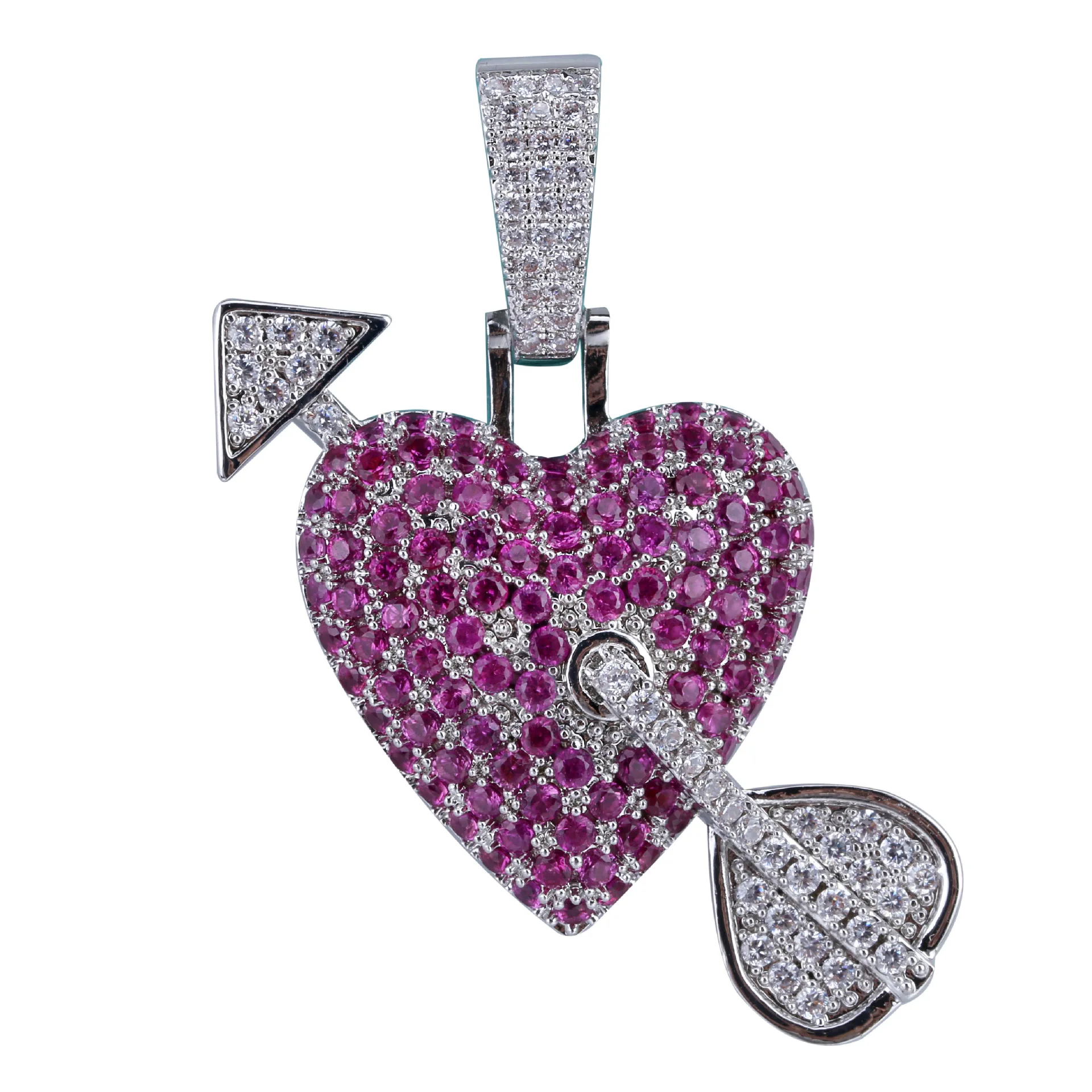

Cupid's arrow piercing heart hip hop pendant men women couples solid micro zircon necklace accessories
