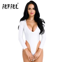 iefiel women sexy bodysuit long sleeve high cut crotchless thong leotard body string catsuit jumpsuit womens dancing clothing