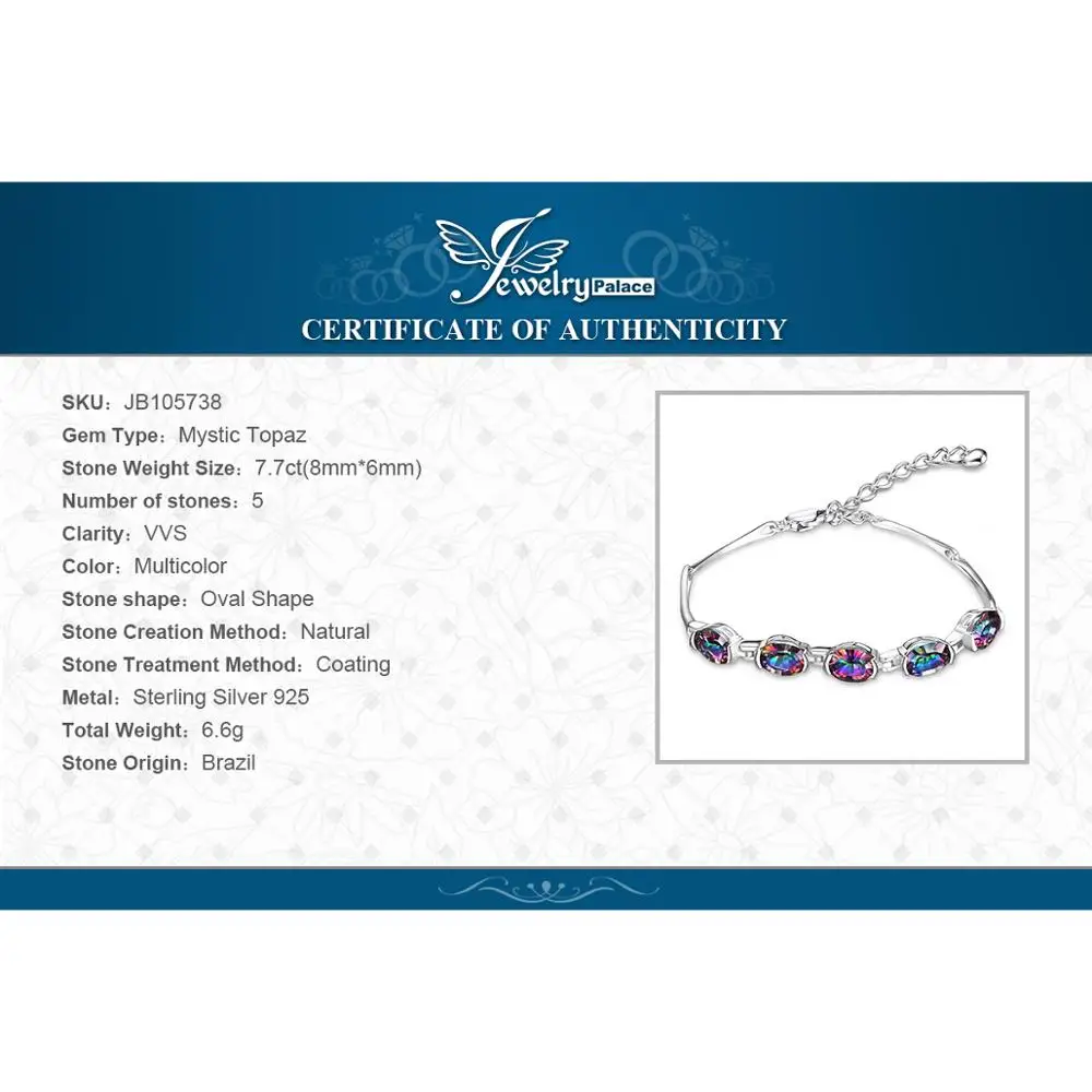 Jewelrypalace натуральный Мистик Радуга Топаз браслет Теннис ссылка натуральная 925 серебро Для женщин Новая Мода Красивые ювелирные изделия
