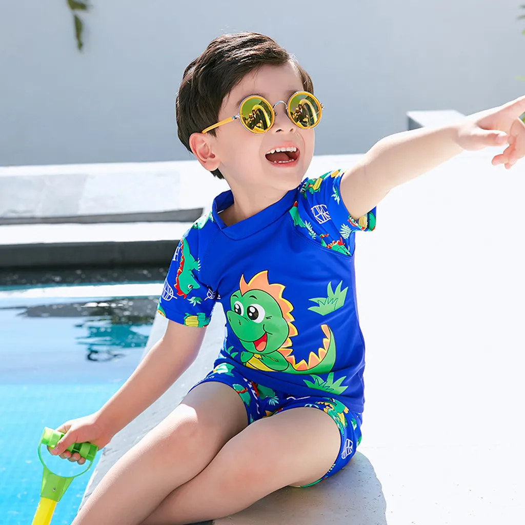 Детский топ с короткими рукавами и принтом динозавра для маленьких мальчиков +